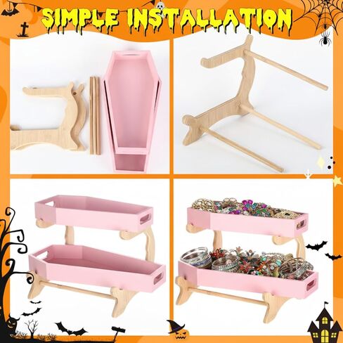 Leinuosen 2 Pack Wood Decorative Tray Serving Tray Box with Bamboo Stand Versatile Countertop Organizer for Goth Aesthetic, Bathroom, Kitchen Decor (Black) in Saudi Arabia