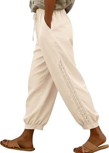 Himosyber Women's Casual Pants Drawstring Elastic Waist Lace Side Lightweight Pants 2026 Summer Beach Vacation Trousers in Saudi Arabia