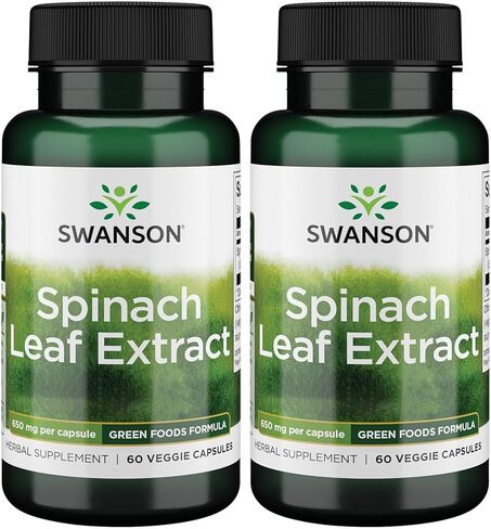 مستخلص ورقة السبانخ Swanson - مكملات العشبية التي تعزز الصحة العامة - صيغة الأطعمة الخضراء مع Thylakoids & chlorophyll - (60 كبسولات خضار ، 650 ملغ لكل منهما) (2 عبوة) in Saudi Arabia