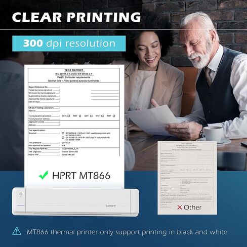 طابعة HPRT المحمولة اتصال بلوتوث لاسلكي MT866 طابعة حرارية بدون حبر دعم الهاتف المحمول 8.5 بوصة × 11 بوصة حرف أمريكي، متوافق مع أجهزة الكمبيوتر المحمولة iPhone Android MacBook Windows (إصدار مطور) in Saudi Arabia
