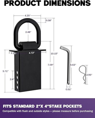 Stake Pocket D Ring 5/8" 4-Pack — 18,000 lb / 5,400 lb WLL Heavy-Duty Removable D-Ring Tie-Down Anchors with Hitch Pin for Utility Trailers & Flatbed Trucks in Saudi Arabia