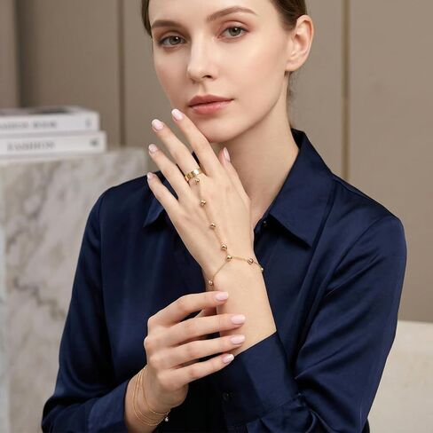 4Pcs Gold Hand Chain Bracelets for Women Trendy Gold Plated Ring Bracelet Hand Chain Dainty Stackable Hands Chains Bracelets Simple Adjustable Bracelet Jewelry Gifts Set in Saudi Arabia