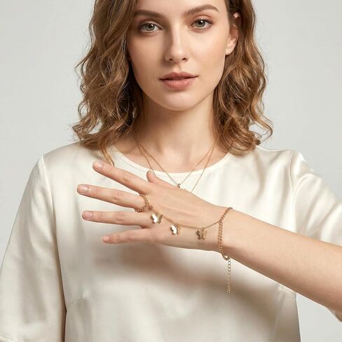 4Pcs Gold Hand Chain Bracelets for Women Trendy Gold Plated Ring Bracelet Hand Chain Dainty Stackable Hands Chains Bracelets Simple Adjustable Bracelet Jewelry Gifts Set in Saudi Arabia