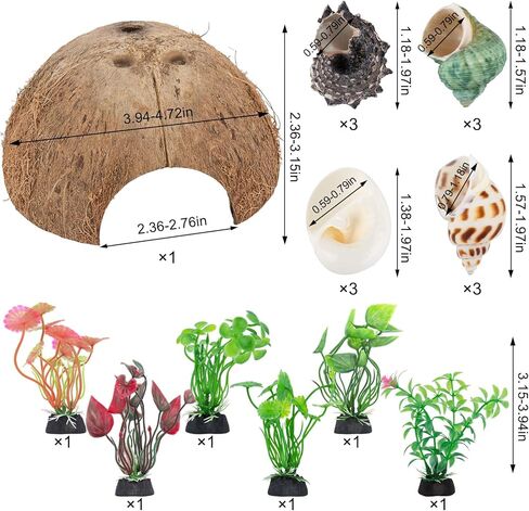 Hermit Crab Shells Natural Coconut Shell Hut Artificial Plants 19 PCS Decoration Supplies House Tank in Saudi Arabia