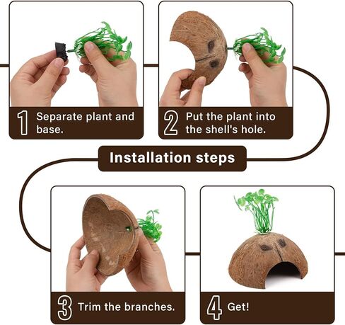 Hermit Crab Shells Natural Coconut Shell Hut Artificial Plants 19 PCS Decoration Supplies House Tank in Saudi Arabia