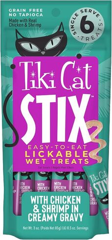 Tiki Cat Stix Wet Mousse Treats, Single Serve Indulgent Lickable Treat or Dry Food Topper, with Chicken in Creamy Gravy, 0.5 oz. Pouch (Pack of 20) in Kuwait