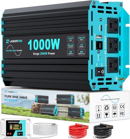 3000 Watt Pure Sine Wave Inverter 12V DC to 120V AC for RV, Truck, Solar, Home, Off-Grid, Power Inverter with 3 AC Outlet, 30W USB-C, 5V 3.1A USB, Hardwire Port, Remote Control, Surge 6000W in Saudi Arabia