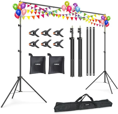 LINCO Backdrop Stand for Parties Kit 10x7 ft Adjustable Back Drop Photography Studio Photo Background Support System with Clamps, Sand Bag, Carrying Bag 4172 in Saudi Arabia