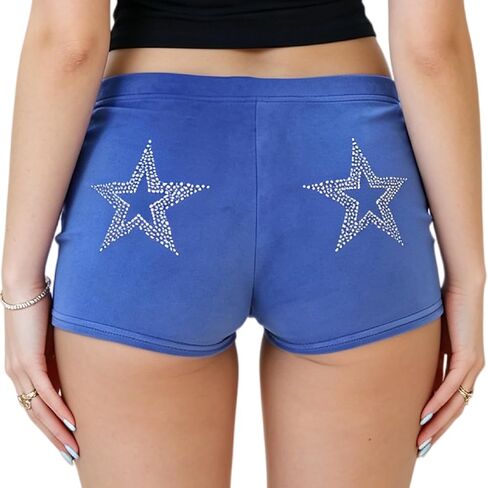 NUFIWI Women Velvet Shorts Rhinestone Beaded Sexy Velour Booty Bottoms Studded Y2k Low Rise Micro Shorts Trendy in Saudi Arabia