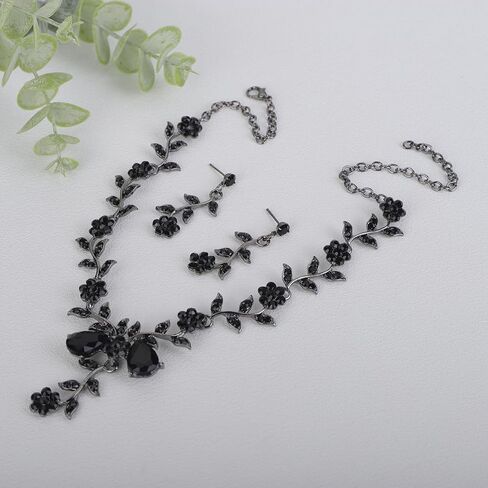 JWICOS Wedding Necklace Earrings Set Women's Bridal Jewelry Leaf Cluster Flower Crystal Dangle Earrings Pendant Necklace Set for Brides Bridesmaids Prom Party in Saudi Arabia