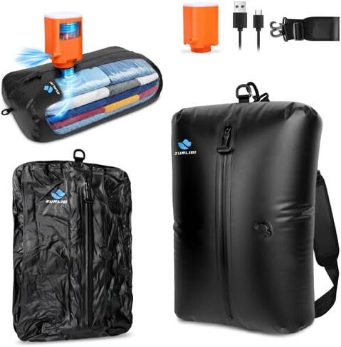 Zurligi Vacuum Bags for Travel with Pump, Vacuum Compression Bag with Adjustable Shoulder Strap, IP67 Reusable Vacuum Packing Cubes for Luggage, Backpack, Suitcase, Yoga, Swim, Beach (1PC+Purple) in Saudi Arabia