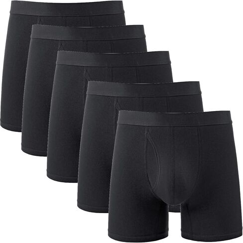 Men's Cotton Boxer Briefs Long Leg with Open Fly, Anti-Chafing, 5Pack, Solid Pattern in Saudi Arabia