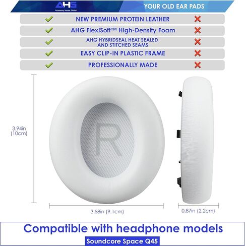 وسائد أذن بديلة ممتازة لسماعات الرأس Soundcore Space Q45 من AHG/وسائد أذن Soundcore Q45 متوافقة مع سماعات Anker Soundcore Space Q45 (أزرق). جلد بروتين ممتاز/إسفنج عالي الكثافة in Saudi Arabia