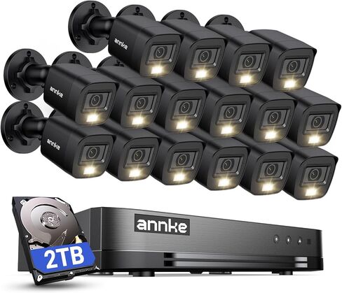 نظام كاميرا مراقبة ANNKE 16CH 3K Lite FHD AI مع محرك أقراص ثابتة سعة 2 تيرابايت وكاميرات CCTV خارجية مقاومة للطقس 8X 2 ميجابكسل، اكتشاف ذكي للمركبات البشرية، رؤية نهارية/ليلية، عرض الهاتف الذكي عن بعد in Kuwait