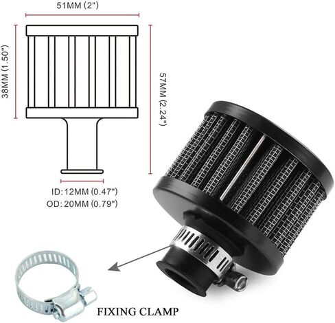 RYANSTAR RACING 4 PCS 12mm Air Filter Cold Air Intake Filter Breather Turbo Vent Universal Air Intake Filter Cleaner Black Compatible with car and Motorcycle in Saudi Arabia