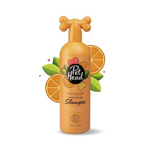 PET HEAD Dog Shampoo 475ml, Ditch the Dirt, Orange Scent, Best Dog Shampoo for Smelly Dogs, Deep Cleans Removes Odours, Deodorising Vegan Pet Shampoo, Professional Grooming, Gentle Formula for Puppies in Saudi Arabia