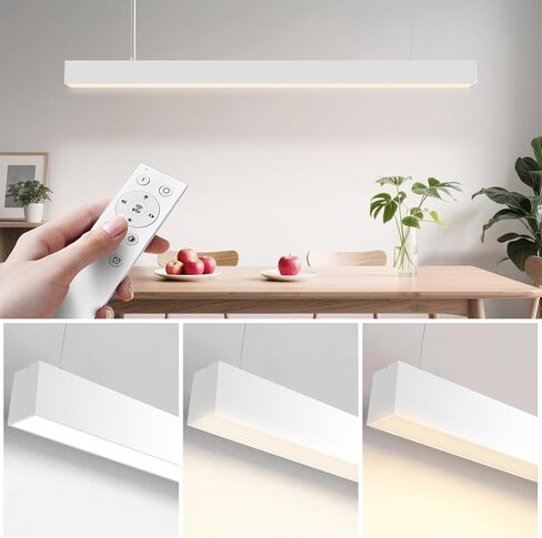 8070 4FT LED ضوء قلادة خطي مع 2.4G جهاز تحكم عن بعد 3000-6000K 50W LED ارتفاع قابل للتعديل ضوء قلادة، اتصال سلس، مطبخ، غرفة طعام، غرفة معيشة، مكتب أسود غير لامع in Kuwait