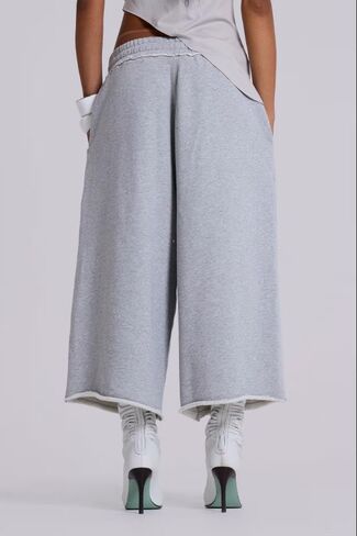Giraropa المرأة اقتصاص Sweatpants مرونة الخصر فضفاض واسعة الساق كابري السراويل عارضة السراويل مع جيوب أسود/رمادي in Kuwait