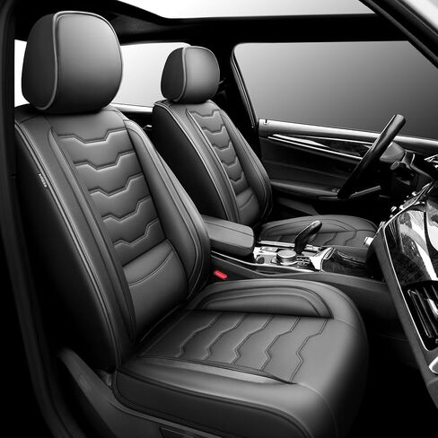 أغطية مقاعد السيارة Fit Equus لسيارة Hyundai Equus 2012-2014 2015. جلد فاخر مقاوم للماء، ومسامي، ومتوافق مع الوسادة الهوائية وواقي وسادة المقعد في جميع الأحوال الجوية (مقعدان أماميان، بيج وأسود) in Kuwait