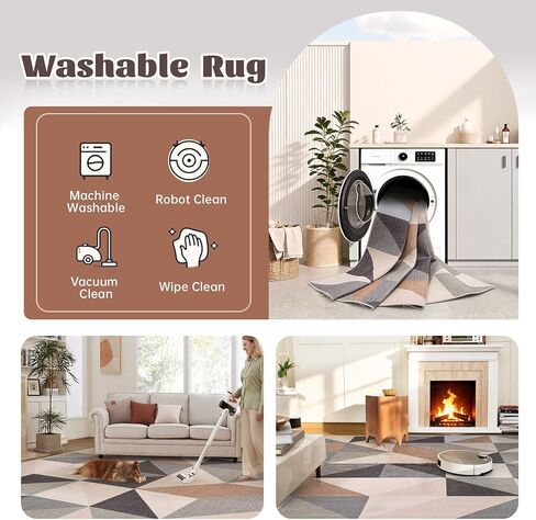 Washable Rug 8x10 Area Rugs: Modern Geometric Area Rug for Living Room Non-Slip Neutral Soft Carpet Low Pile Stain Resistant Indoor Rugs for Bedroom Nursery Dining Room Office (Light Blue, 8'X10') in Saudi Arabia