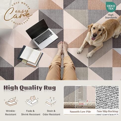 Washable Rug 8x10 Area Rugs: Modern Geometric Area Rug for Living Room Non-Slip Neutral Soft Carpet Low Pile Stain Resistant Indoor Rugs for Bedroom Nursery Dining Room Office (Light Blue, 8'X10') in Saudi Arabia