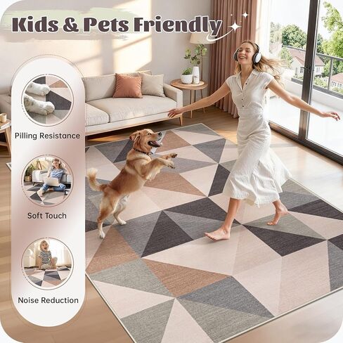 Washable Rug 8x10 Area Rugs: Modern Geometric Area Rug for Living Room Non-Slip Neutral Soft Carpet Low Pile Stain Resistant Indoor Rugs for Bedroom Nursery Dining Room Office (Light Blue, 8'X10') in Saudi Arabia
