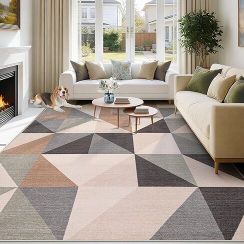 Washable Rug 8x10 Area Rugs: Modern Geometric Area Rug for Living Room Non-Slip Neutral Soft Carpet Low Pile Stain Resistant Indoor Rugs for Bedroom Nursery Dining Room Office (Light Blue, 8'X10') in Saudi Arabia