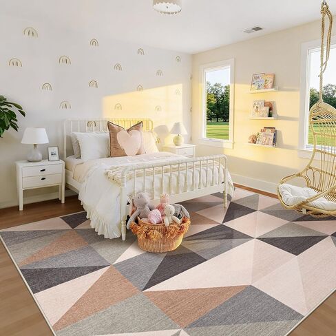 Washable Rug 8x10 Area Rugs: Modern Geometric Area Rug for Living Room Non-Slip Neutral Soft Carpet Low Pile Stain Resistant Indoor Rugs for Bedroom Nursery Dining Room Office (Light Blue, 8'X10') in Saudi Arabia