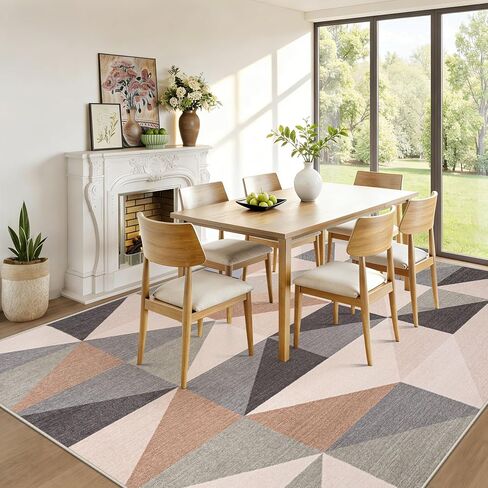 Washable Rug 8x10 Area Rugs: Modern Geometric Area Rug for Living Room Non-Slip Neutral Soft Carpet Low Pile Stain Resistant Indoor Rugs for Bedroom Nursery Dining Room Office (Light Blue, 8'X10') in Saudi Arabia