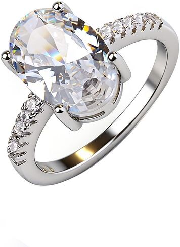 Fashion Classic Oval Cut Cubic Zirconia Engagement Promise Ring 925 Sterling Silver Wedding Band Halo CZ Solitaire 4CT Simulated Diamond Bridal Anniversary Princess Ring Gift for Women Size 8 in Saudi Arabia