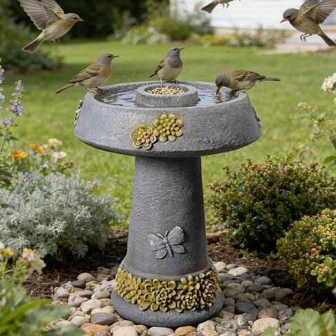 29.53" Tall Water Fountain Outdoor with Birds, Bird Bath Fountain with Removable Feeding Bowl Tree Trunk Design Resin Freestanding Water Fountains for Outside, Garden, Patio, Lawn, Yard in Saudi Arabia