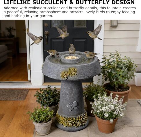 29.53" Tall Water Fountain Outdoor with Birds, Bird Bath Fountain with Removable Feeding Bowl Tree Trunk Design Resin Freestanding Water Fountains for Outside, Garden, Patio, Lawn, Yard in Saudi Arabia