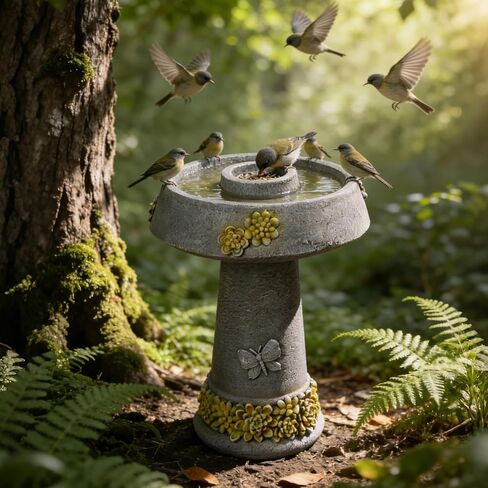 29.53" Tall Water Fountain Outdoor with Birds, Bird Bath Fountain with Removable Feeding Bowl Tree Trunk Design Resin Freestanding Water Fountains for Outside, Garden, Patio, Lawn, Yard in Saudi Arabia