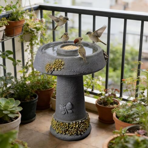 29.53" Tall Water Fountain Outdoor with Birds, Bird Bath Fountain with Removable Feeding Bowl Tree Trunk Design Resin Freestanding Water Fountains for Outside, Garden, Patio, Lawn, Yard in Saudi Arabia