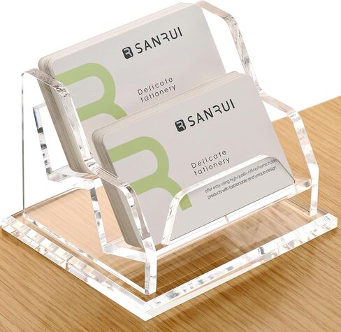 حامل بطاقات عمل من الأكريليك من SANRUI للمكتب، تصميم مائل إبداعي لعرض بطاقات العمل للمكتب، حامل بطاقات عمل شفاف للمكتب/المنزل/العروض التجارية، فتحتان in Saudi Arabia