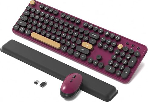Retro Wireless Keyboard and Mouse Combo with Wrist Rest (Dark Green) in Kuwait