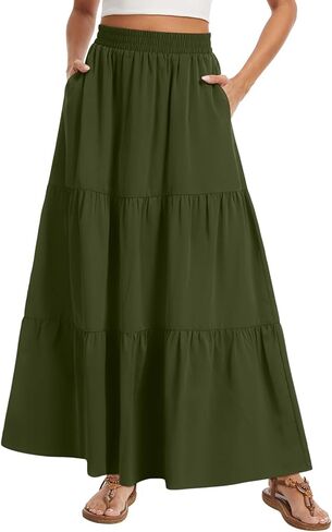 AYIFU Women's Summer Boho Maxi Skirt Flowy Tiered A-Line High Waist Pleated Long Skirts with Pockets for Beach Vacation in Saudi Arabia