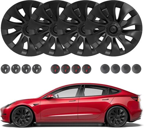 PM Auto Set of 4 Wheel Covers Refresh Edition Hubcaps Matte Black for 2023-2025 Tesla 3 18 Inch Wheel in Saudi Arabia