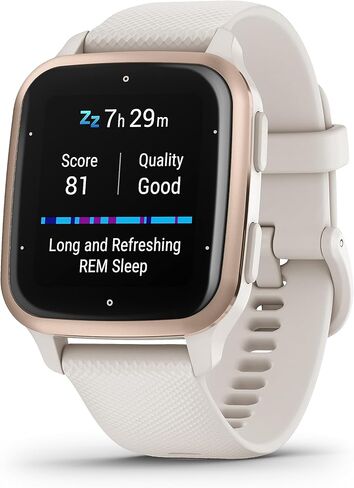ساعة Garmin Venu® Sq 2 GPS الذكية، مراقبة الصحة طوال اليوم، عمر بطارية طويل الأمد، شاشة AMOLED، ذهبي كريمي وأبيض (متجدد) in Saudi Arabia