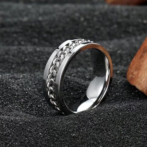 Stainless Steel Chain Spinner Ring for Men and Women, Fidget Anxiety Relief Ring, Stress-Free Wedding Band in Saudi Arabia