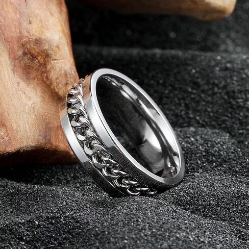 Stainless Steel Chain Spinner Ring for Men and Women, Fidget Anxiety Relief Ring, Stress-Free Wedding Band in Saudi Arabia