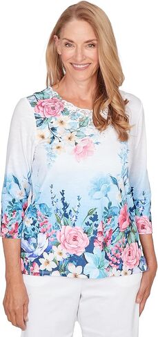 Alfred Dunner Classic 26 Women's Ombre Border Floral Lace Top in Saudi Arabia