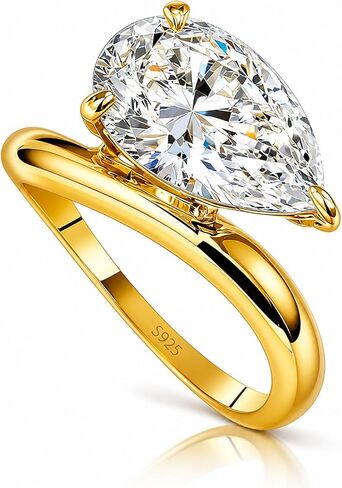 Pear Shaped Gold Engagement Rings for Women 925 Sterling Silver Travel Fake Engagement Rings 2CT Solitaire Moissanite Cubic Zirconia Wedding Band CZ Promise Wedding Ring Size5-9 in Saudi Arabia