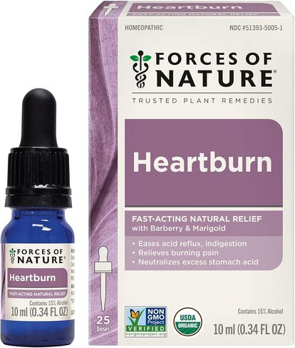 Forces of Nature Heartburn Relief, Organic Homeopathic Medicine, 0.34 Fl Oz, Multi Symptom Relief from Acid Reflux, GERD, Indigestion, Upset Stomach, Bloating, Gas and Sour Acid Burps in Saudi Arabia