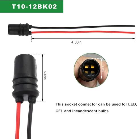 6 PCS T10 Extension Harness Plug Connector, 194 W5W LED Bulbs Socket with 4.33" Wire Harness, Side Marker Light Socket Pre-Wired Connector for 158 161 168 175 194 Bulb (T10-12BK01) in Saudi Arabia