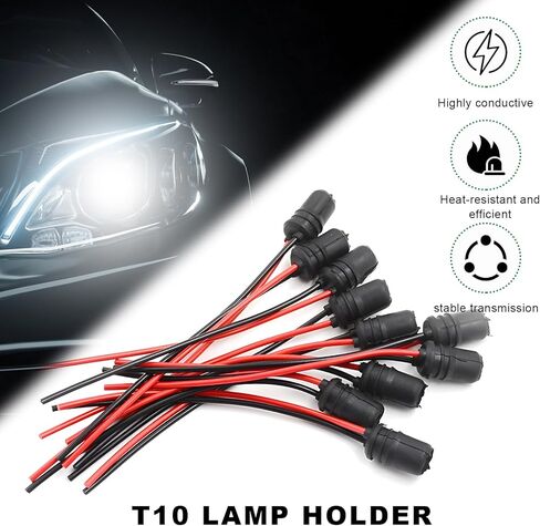 6 PCS T10 Extension Harness Plug Connector, 194 W5W LED Bulbs Socket with 4.33" Wire Harness, Side Marker Light Socket Pre-Wired Connector for 158 161 168 175 194 Bulb (T10-12BK01) in Saudi Arabia