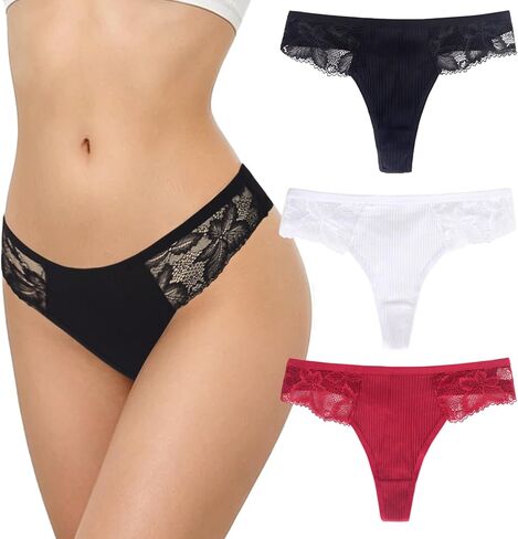 3-piece Cotton Underwear for Women Seamless & Lace Panties, mid Waist Sexy White & Black Cotton Panties for Women in Saudi Arabia
