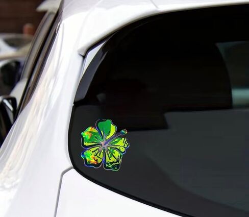 MAKTEM Hibiscus Pink Flower Decal for Cars Holographic Vinyl, Tropical Hawaiian Flower, Waterproof Auto Accessories, Summer Decorative Sticker for case, Waterbottle, Window, Mirror, 1PC (Pink) in Saudi Arabia