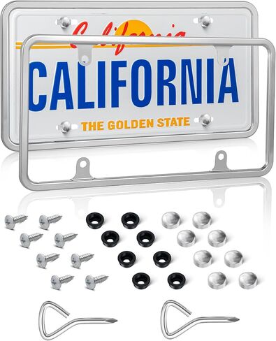 RED WOLF Chrome Polished Mirror License Plate Frame Stainless Steel Without Obstruction Car Slim Silver License Plate Holder Rustproof Unbreakable with Screws 6 x 12" Universal for Car Van (1-Pack) in Saudi Arabia
