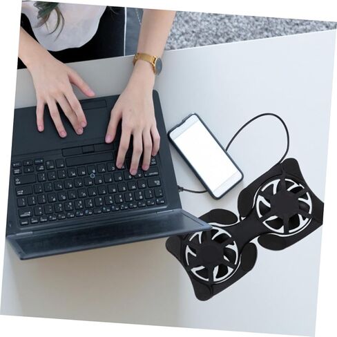 SOLUSTRE Pc Cooler 3pcs Home Dual Notebook Black مروحة محمولة تعمل بالطاقة مع مراوح كمبيوتر محمول للاستخدام البارد، قابلة للطي، وسادة ألعاب كمبيوتر جيدة، حامل حصيرة تبريد USB، وسادة تبريد للكمبيوتر المحمول في المكتب in Kuwait